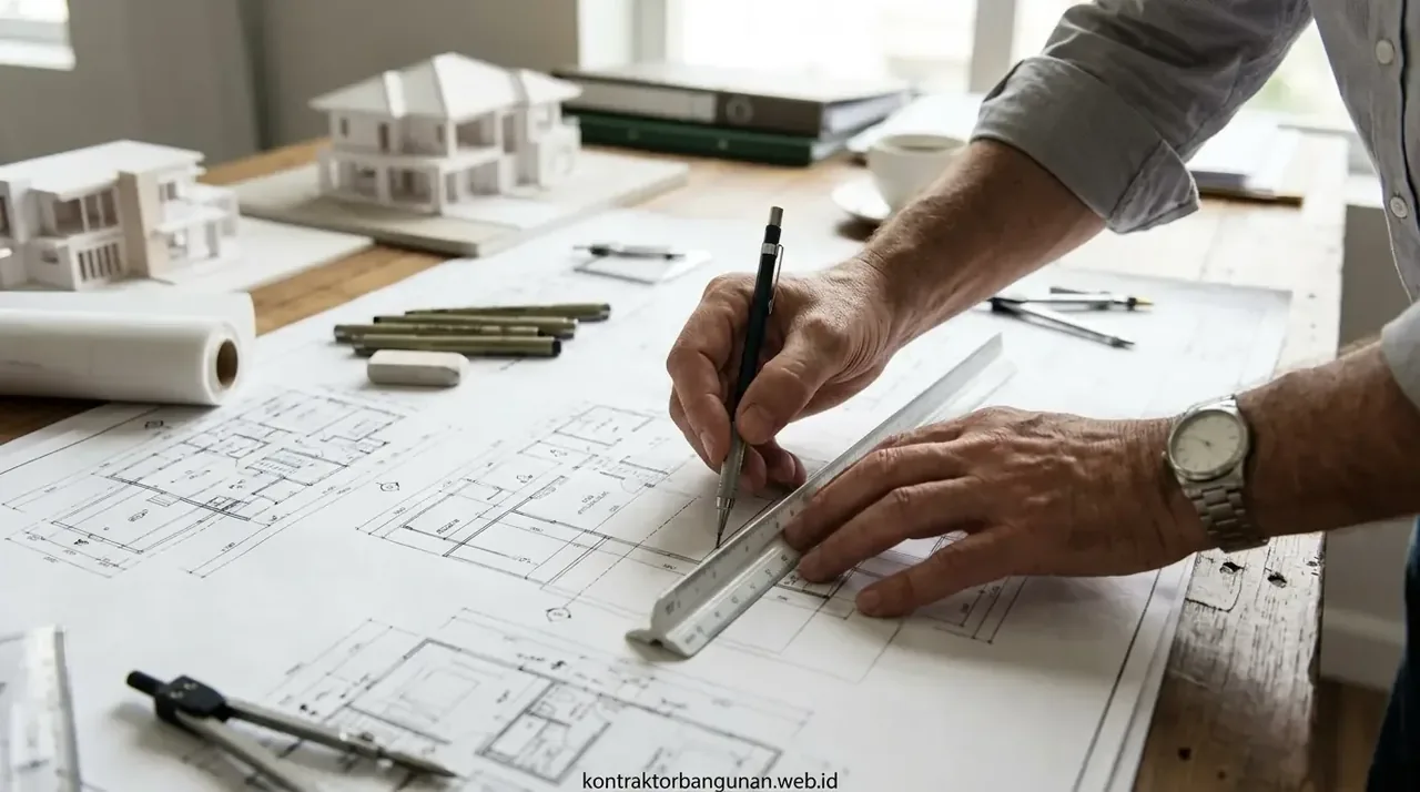 Perbandingan hasil render 3D dan dokumen teknis arsitektur