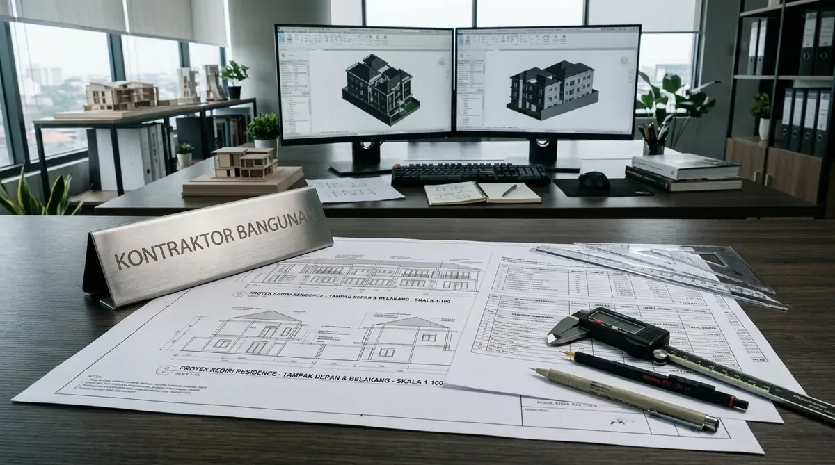 Jasa arsitek kediri desain rumah mewah modern tropis 2 lantai dengan bukaan kaca lebar