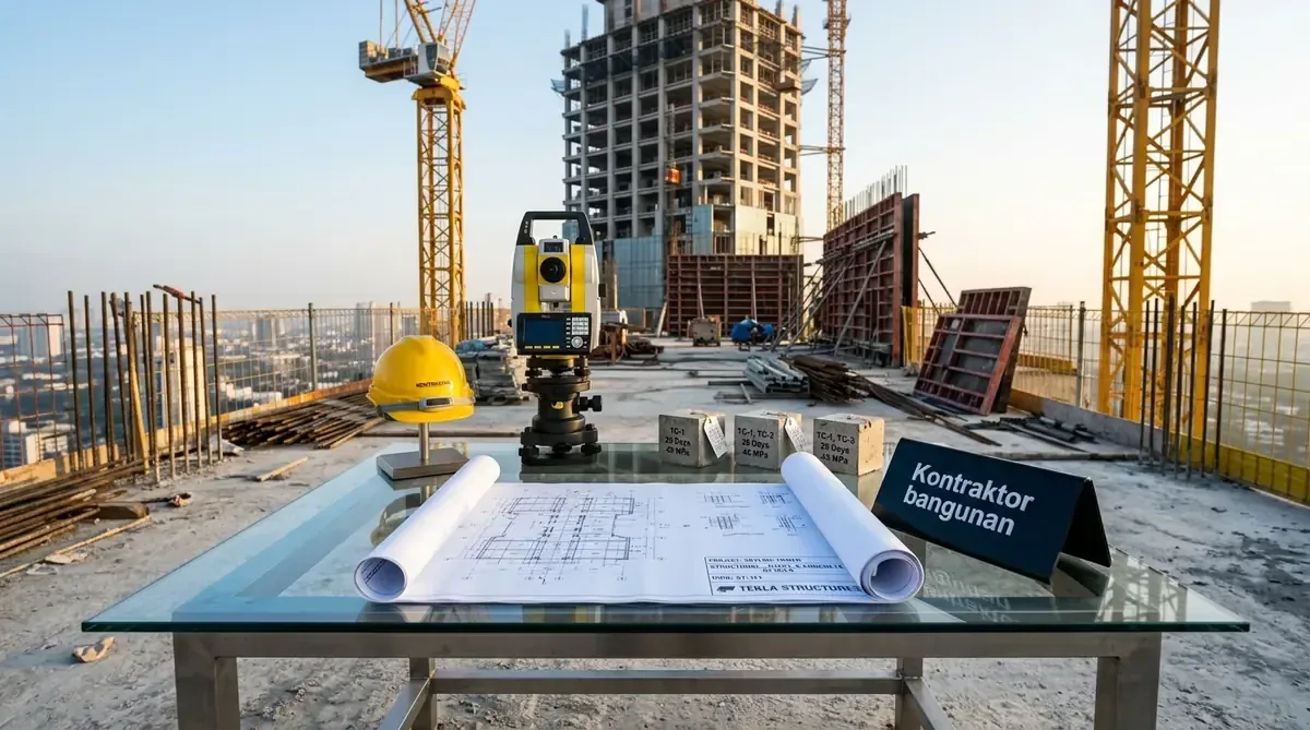 Kontraktor gedung malang konstruksi gedung kantor bertingkat modern struktur beton dan kaca