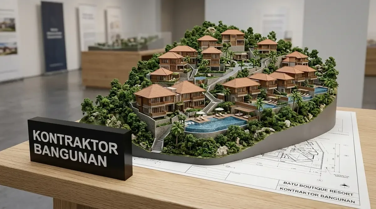 Kontraktor villa malang batu desain villa resort mewah modern dengan infinity pool pemandangan bukit