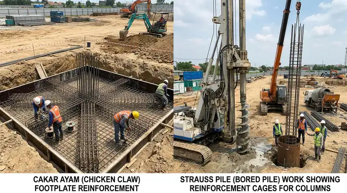 Proses pengeboran tanah manual strauss pile untuk pondasi rumah tinggal 2 lantai