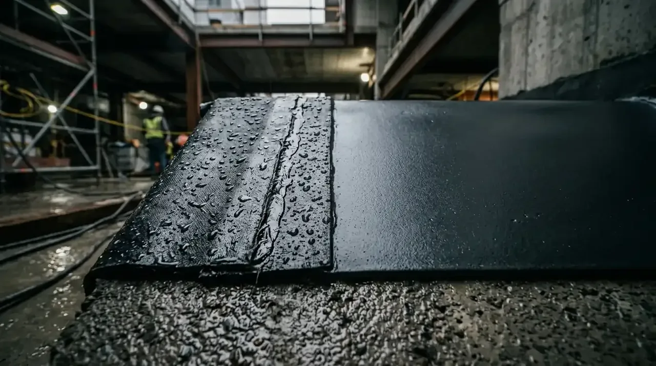 Proses aplikasi waterproofing coating elastis pada permukaan dak beton terbuka