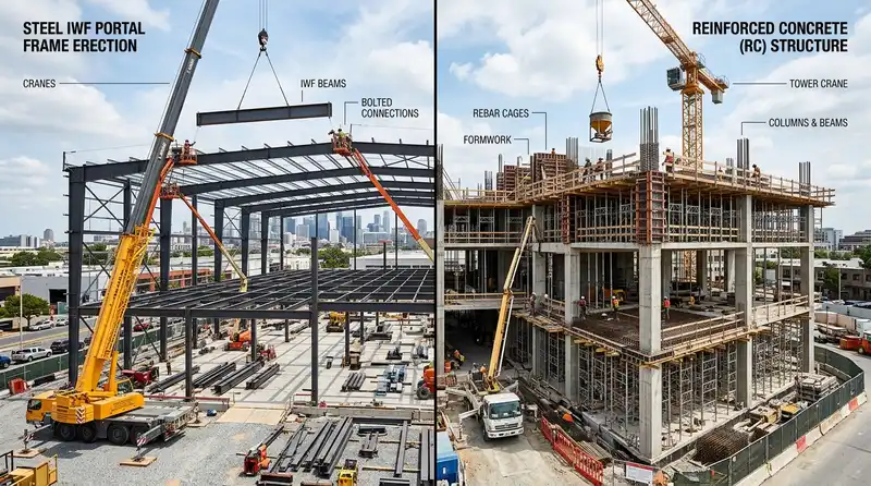 Struktur baja wf vs beton bertulang komersial ereksi portal baja iwf gedung komersial bertingkat