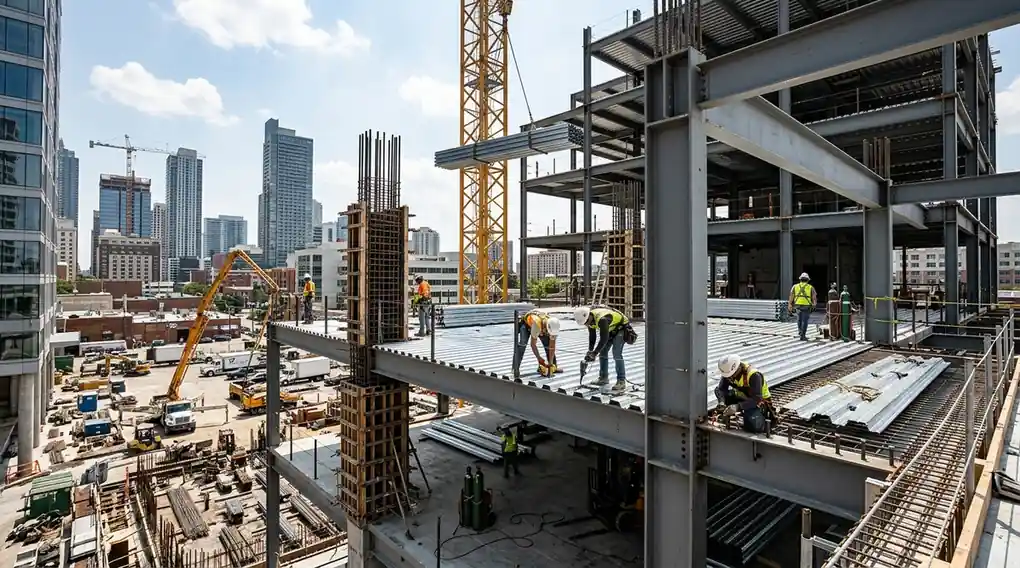 Pekerjaan bekisting dan pengecoran kolom struktur beton bertulang gedung bertingkat